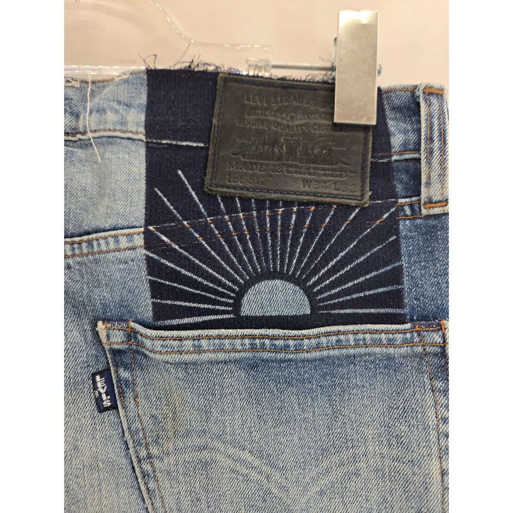 Levis Made & Crafted 512 Slim Taper Jeans 34x32 Light Wash Distressed Sashiko